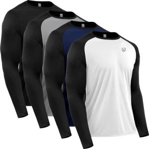 image:imageNELEUS Mens Dry Fit Long Sleeve Athletic Running Shirts05 BlackGreyNavy BlueWhite 4 Pack