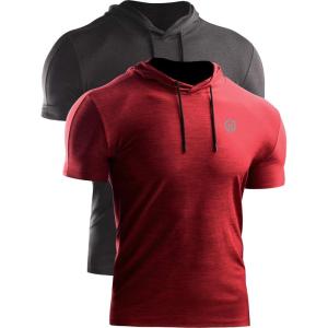 image:imageNELEUS Mens Dry Fit Performance Athletic Shirt with Hoods5063 2 Pack black GreyRed