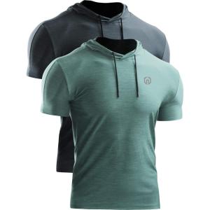 image:imageNELEUS Mens Dry Fit Performance Athletic Shirt with Hoods5063 2 Pack slate GreyLight Green