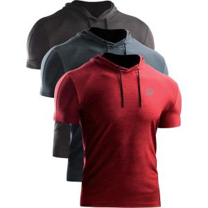 image:imageNELEUS Mens Dry Fit Performance Athletic Shirt with Hoods5063 3 Pack black GreySlate GrayRed
