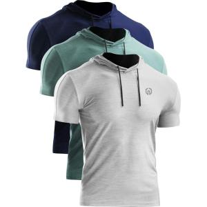 image:imageNELEUS Mens Dry Fit Performance Athletic Shirt with Hoods5063 3 Pack navyLight GreenLight Grey