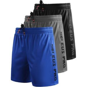 image:imageNELEUS Mens Lightweight Workout Athletic Shorts with Pockets6056 BlackGreyBlue 3 Pack