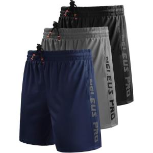 image:imageNELEUS Mens Lightweight Workout Athletic Shorts with Pockets6056 BlackGreyNavy Blue 3 Pack