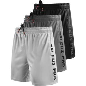 image:imageNELEUS Mens Lightweight Workout Athletic Shorts with Pockets6056 BlackGreyWhite 3 Pack