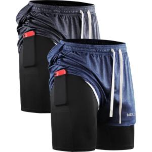 image:imageNELEUS Mens Lightweight Workout Athletic Shorts with Pockets6071 Dark Greyblack dark Blue 2 Pack