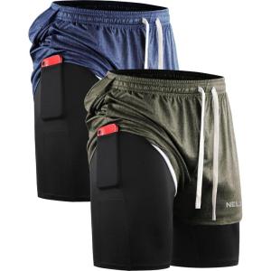 image:imageNELEUS Mens Lightweight Workout Athletic Shorts with Pockets6071 Olive Green dark Blue 2 Pack