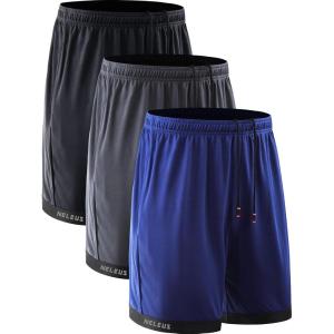 image:imageNELEUS Mens Lightweight Workout Athletic Shorts with Pockets6095 BlackGreyBlue 3 Pack