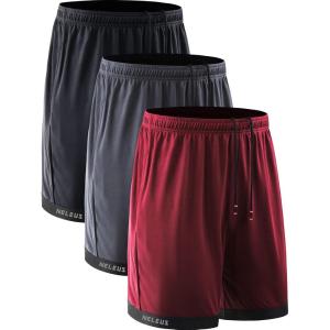 image:imageNELEUS Mens Lightweight Workout Athletic Shorts with Pockets6095 BlackGreyRed 3 Pack