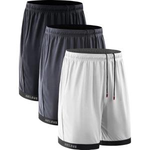 image:imageNELEUS Mens Lightweight Workout Athletic Shorts with Pockets6095 BlackGreyWhite 3 Pack