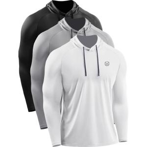 image:imageNELEUS Mens Long Sleeve Running Shirts UPF 50 Sun Protection SPF TShirts with Hoods5096BlackGreyWhite3 PackL