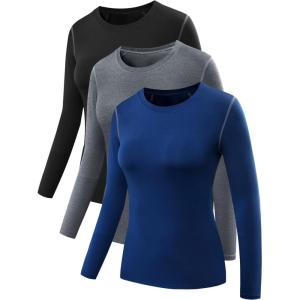 image:imageNELEUS Womens 3 Pack Athletic Compression Long Sleeve T Shirt Dry Fit03 3 Pack Black grey blue