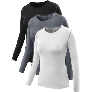 image:imageNELEUS Womens 3 Pack Athletic Compression Long Sleeve T Shirt Dry Fit03 3 Packblack grey white