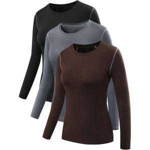 image:imageNELEUS Womens 3 Pack Athletic Compression Long Sleeve T Shirt Dry Fit03 BlackGreyCoffee 3 Pack