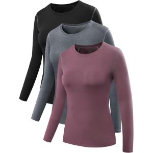 image:imageNELEUS Womens 3 Pack Athletic Compression Long Sleeve T Shirt Dry Fit03 BlackGreyRosy Brown 3 Pack