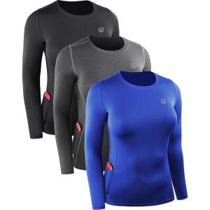 image:imageNELEUS Womens 3 Pack Athletic Compression Long Sleeve T Shirt Dry Fit8075 BlackGreyBlue 3 Pack