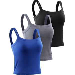 image:imageNELEUS Womens 3 Pack Athletic Compression Tank Top with Sport Bra Running Shirt8088 BlackGreyBlue