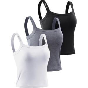 image:imageNELEUS Womens 3 Pack Athletic Compression Tank Top with Sport Bra Running Shirt8088 BlackGreyWhite
