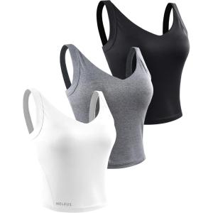 image:imageNELEUS Womens 3 Pack Athletic Compression Tank Top with Sport Bra Running Shirt8200 BlackGreyWhite