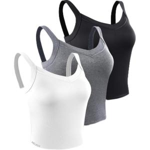 image:imageNELEUS Womens 3 Pack Athletic Cropped Tank Top Padded Bra with Removable Cups Workout Compression Shirts8196BlackGreyWhiteL