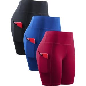 image:imageNELEUS Womens 3 Pack Athletic Shorts for Biker Running Workout with Pocket1010 BlackBlueRed 3 Pack