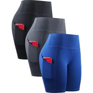 image:imageNELEUS Womens 3 Pack Athletic Shorts for Biker Running Workout with Pocket1010 BlackGreyBlue 3 Pack