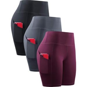 image:imageNELEUS Womens 3 Pack Athletic Shorts for Biker Running Workout with Pocket1010 BlackGreyDark Red 3 Pack