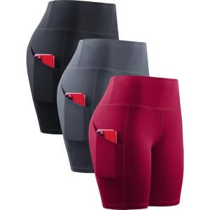 image:imageNELEUS Womens 3 Pack Athletic Shorts for Biker Running Workout with Pocket1010 BlackGreyRed 3 Pack