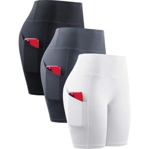 image:imageNELEUS Womens 3 Pack Athletic Shorts for Biker Running Workout with Pocket1010 BlackGreyWhite 3 Pack