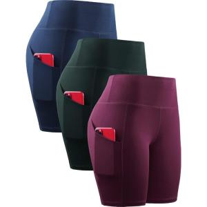 image:imageNELEUS Womens 3 Pack Athletic Shorts for Biker Running Workout with Pocket1010 Dark RedNavyDark Green 3 Pack