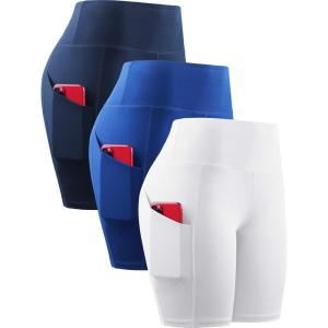 image:imageNELEUS Womens 3 Pack Athletic Shorts for Biker Running Workout with Pocket1010 WhiteBlueNavy 3 Pack