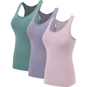 image:imageNELEUS Womens 3 Pack Compression Base Layer Dry Fit Tank Top04 PinkPurpleBlackish Green 3 Pack