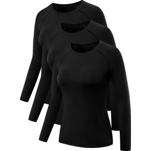 image:imageNELEUS Womens 3 Pack Compression Shirts Long Sleeve Yoga Athletic Running T Shirt8021 3 Pack Black