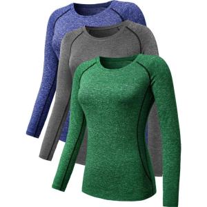 image:imageNELEUS Womens 3 Pack Compression Shirts Long Sleeve Yoga Athletic Running T Shirt8021 Green grey blue