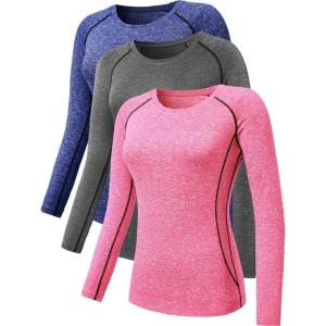 image:imageNELEUS Womens 3 Pack Compression Shirts Long Sleeve Yoga Athletic Running T Shirt8021 Grey blue pink