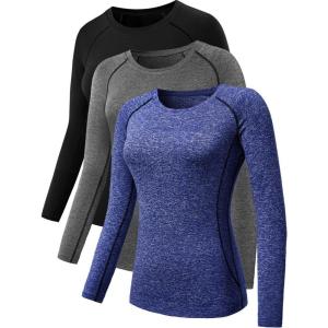 image:imageNELEUS Womens 3 Pack Compression Shirts Long Sleeve Yoga Athletic Running T Shirt8021black grey blue