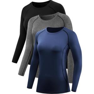 image:imageNELEUS Womens 3 Pack Compression Shirts Long Sleeve Yoga Athletic Running T Shirt8021black grey navy Blue
