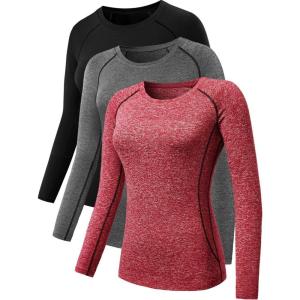 image:imageNELEUS Womens 3 Pack Compression Shirts Long Sleeve Yoga Athletic Running T Shirt8021black grey red