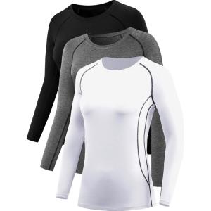 image:imageNELEUS Womens 3 Pack Compression Shirts Long Sleeve Yoga Athletic Running T Shirt8021black grey white