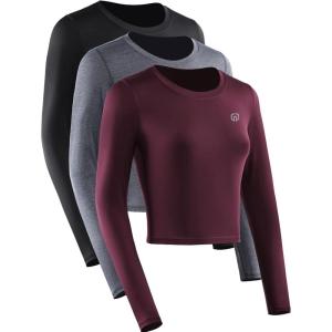 image:imageNELEUS Womens 3 Pack Compression Workout Athletic ShirtBlackGreyRed  Long Sleeve