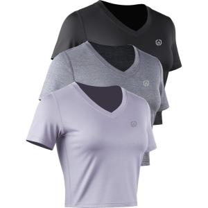 image:imageNELEUS Womens 3 Pack Compression Workout Athletic ShirtVneck BlackGreyLight Purple  3 Pack