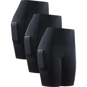 image:imageNELEUS Womens 8 Biker Shorts High Waist Tummy Control Workout Running Shorts for Gym Yoga9044 BlackBlackBlack 3 Pack