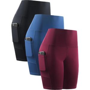 image:imageNELEUS Womens 8 Biker Shorts High Waist Tummy Control Workout Running Shorts for Gym Yoga9044 BlackBlueRed 3 Pack