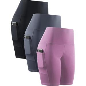 image:imageNELEUS Womens 8 Biker Shorts High Waist Tummy Control Workout Running Shorts for Gym Yoga9044 BlackGreyPink 3 Pack