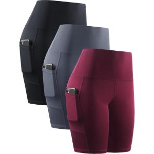 image:imageNELEUS Womens 8 Biker Shorts High Waist Tummy Control Workout Running Shorts for Gym Yoga9044 BlackGreyRed 3 Pack
