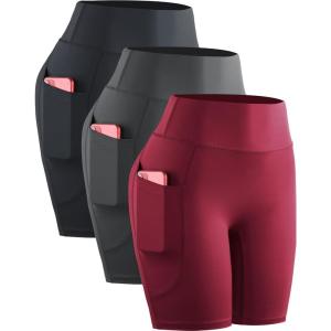 image:imageNELEUS Womens 8 Biker Shorts High Waist Tummy Control Workout Running Shorts for Gym Yoga9119 BlackGreyRed 3 Pack