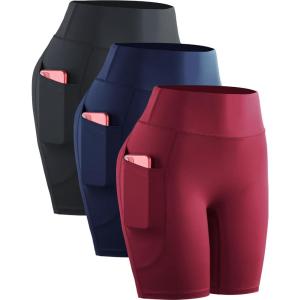 image:imageNELEUS Womens 8 Biker Shorts High Waist Tummy Control Workout Running Shorts for Gym Yoga9119 BlackRedDark Navy 3 Pack