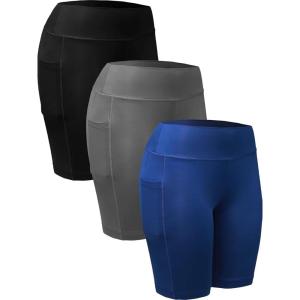 image:imageNELEUS Womens Athletic Shorts High Waist Tummy Control Workout Biker Shorts for Running Gym Yoga9005 3 Pack blackGreyBlue