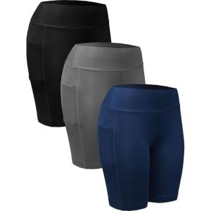 image:imageNELEUS Womens Athletic Shorts High Waist Tummy Control Workout Biker Shorts for Running Gym Yoga9005 3 Pack blackGreyNavy Blue