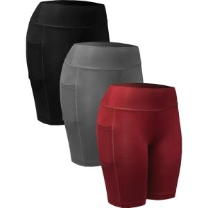 image:imageNELEUS Womens Athletic Shorts High Waist Tummy Control Workout Biker Shorts for Running Gym Yoga9005 3 Pack blackGreyRed