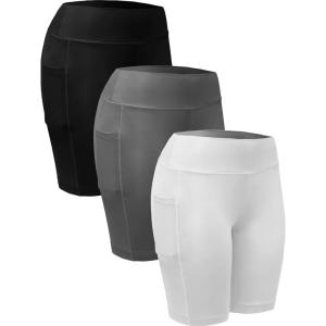 image:imageNELEUS Womens Athletic Shorts High Waist Tummy Control Workout Biker Shorts for Running Gym Yoga9005 3 Pack blackGreyWhite